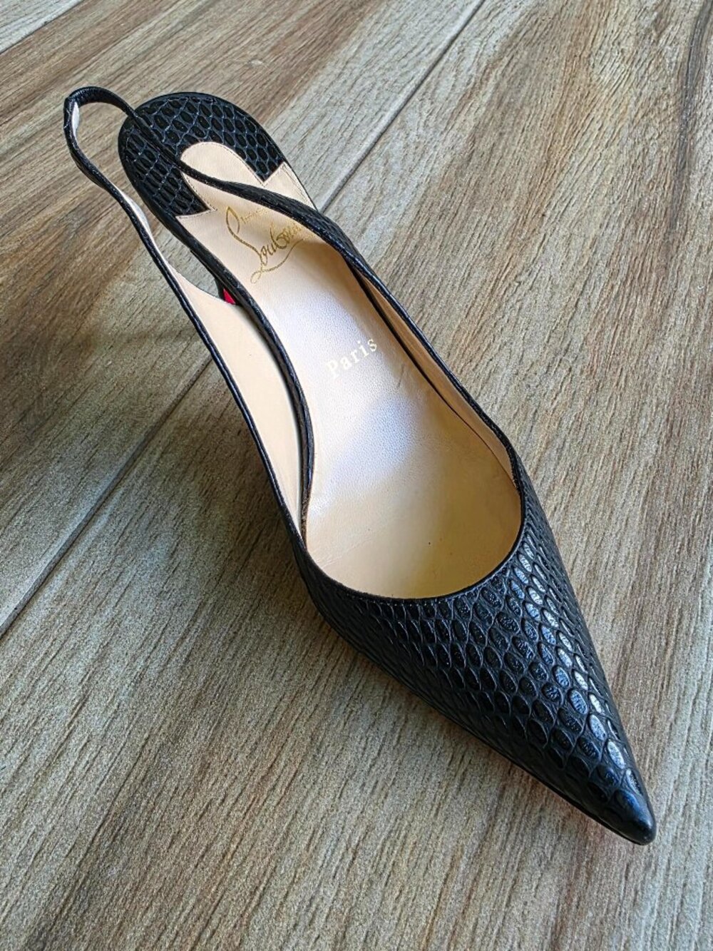 Christian Louboutin Black Lizard Print Slingback Shoes Eur. 37